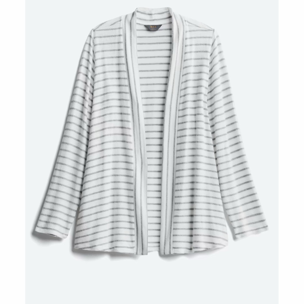 Market & Spruce Barona Brushed Knit Cardigan Cozy Striped White and Grey